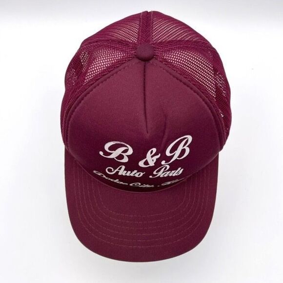 B&B Auto Parts Mechanic Adjustable Snapback Trucker Cap Hat Burgundy One Size OS - Picture 2 of 9